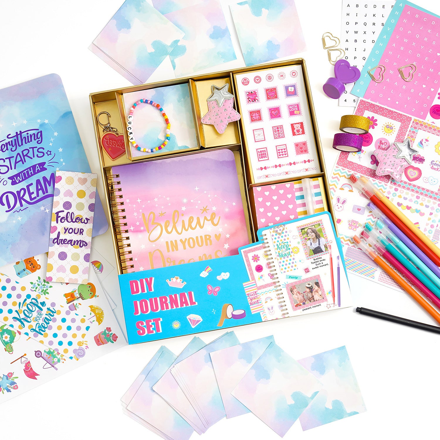 Kids journaling kit with decorative supplies and stickers