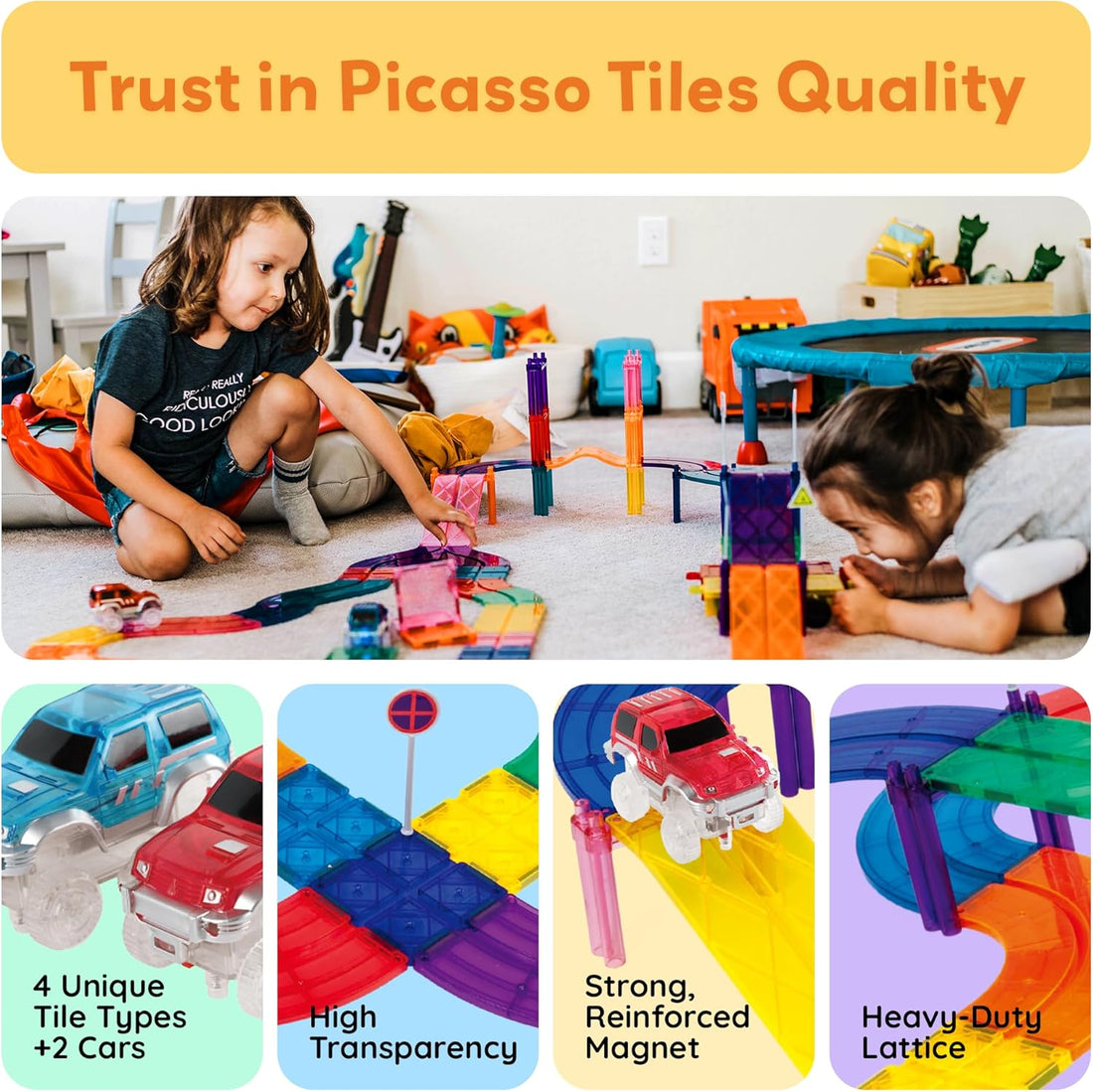 kids magnetic building block race track STEM toy set