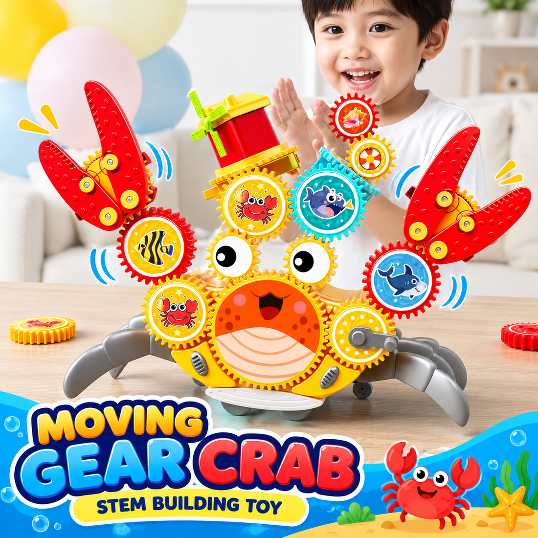 Kids mechanical building blocks showing the gear components included in the set.