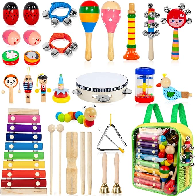 Kids musical instruments set wooden toys with xylophone and percussion instruments for toddlers