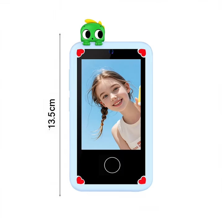 Front view of the kids phone showing its touchscreen display and electronic controls.