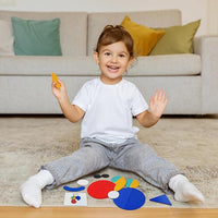 Kids playing pattern blocks puzzle educational STEM toy for learning