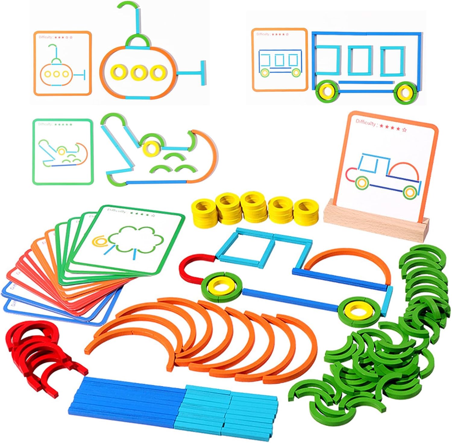 Kids playing pattern blocks toy creative learning toy for preschool