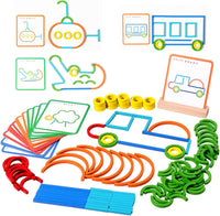 Kids playing pattern blocks toy creative learning toy for preschool
