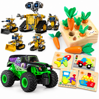 Kids activity bundle with robot building kit wooden vehicle puzzles and carrot matching toy