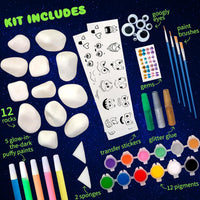 DIY rock painting craft kit for kids ages 6-12 with glowing paint supplies