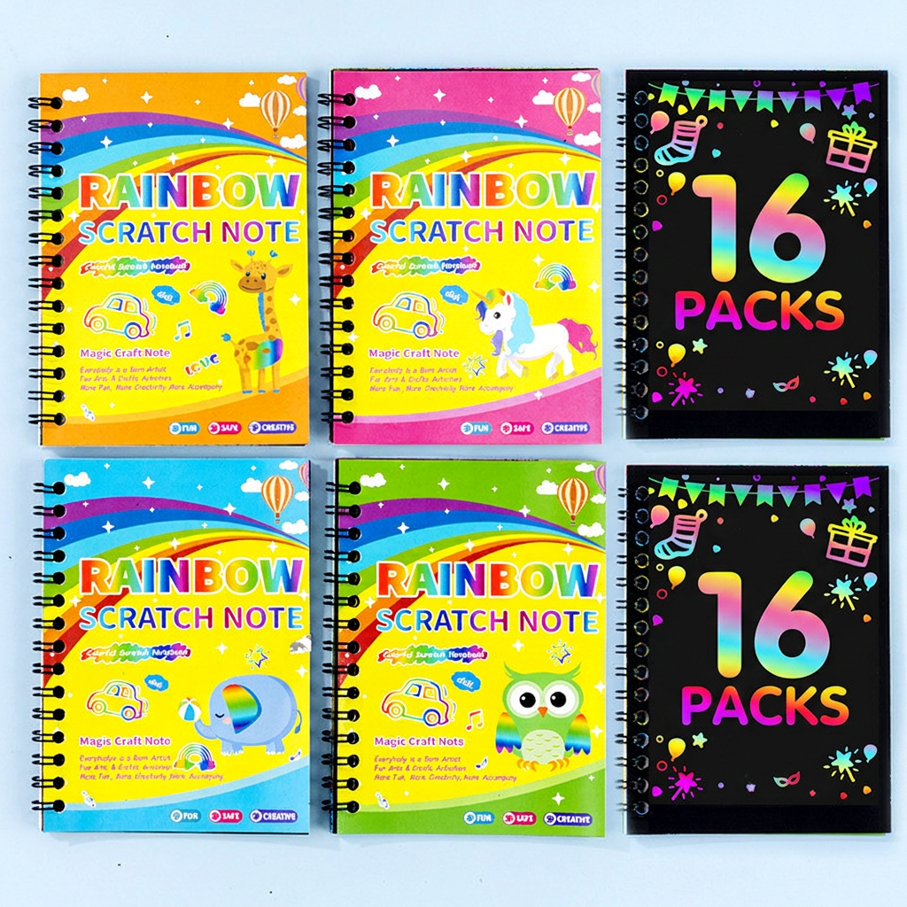 Scratch art book for kids aged 4-8, colorful DIY graffiti designs