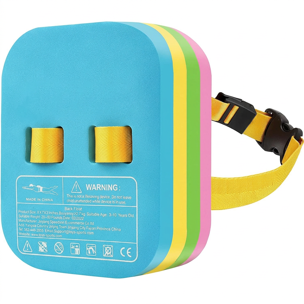 Kids swim float back belt with adjustable buoyancy and dual-lock buckle