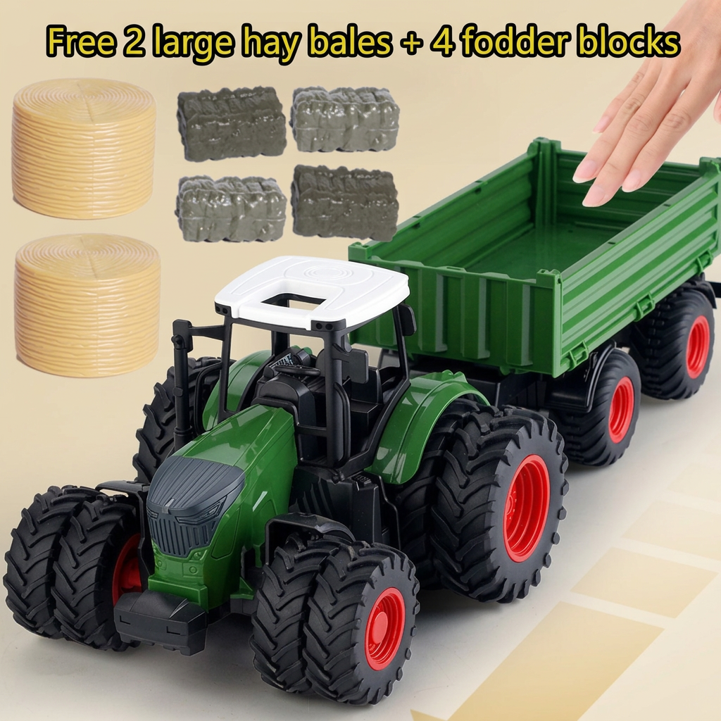 Kids tractor toy with front loader, trailer, and farm vehicle style for indoor play
