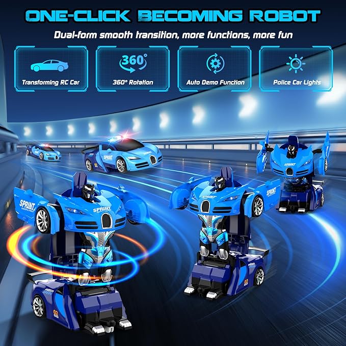 Kids transforming robot toy car with demo mode