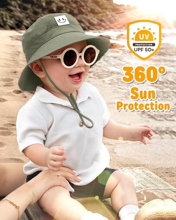 Kids UPF 50+ sun hat for sun protection with smiley face design