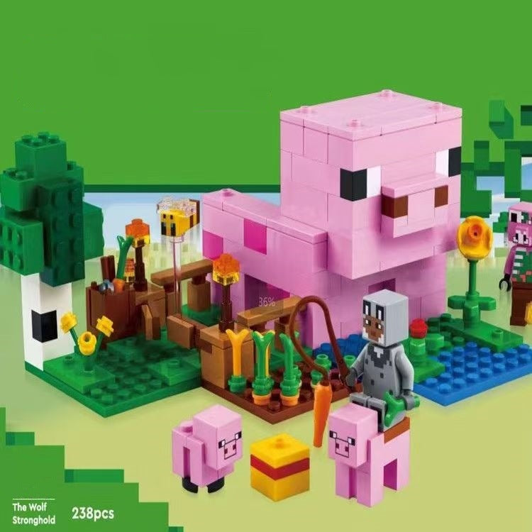 kids village building toy set with houses and animals for storytelling