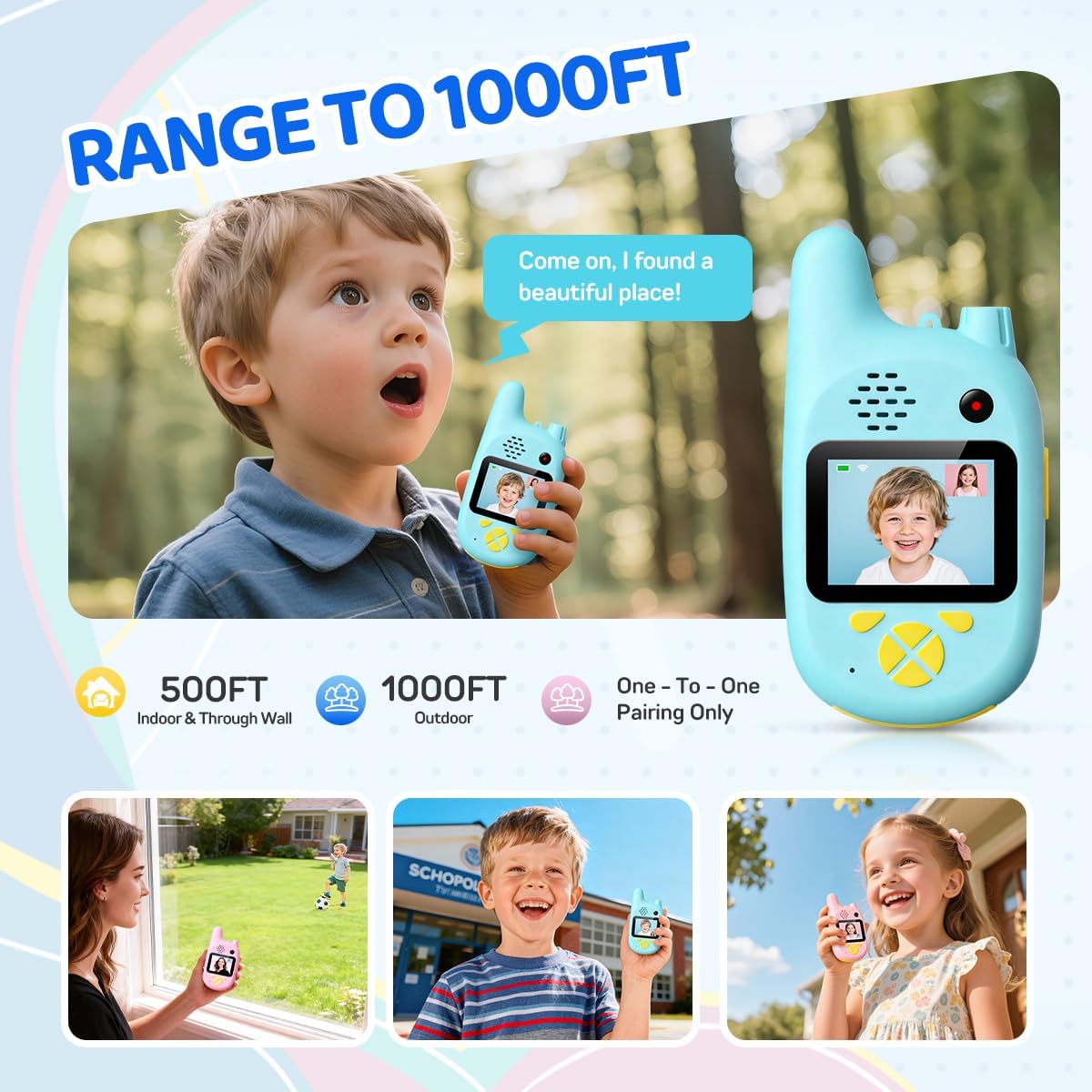 Kids walkie talkie with front and rear camera