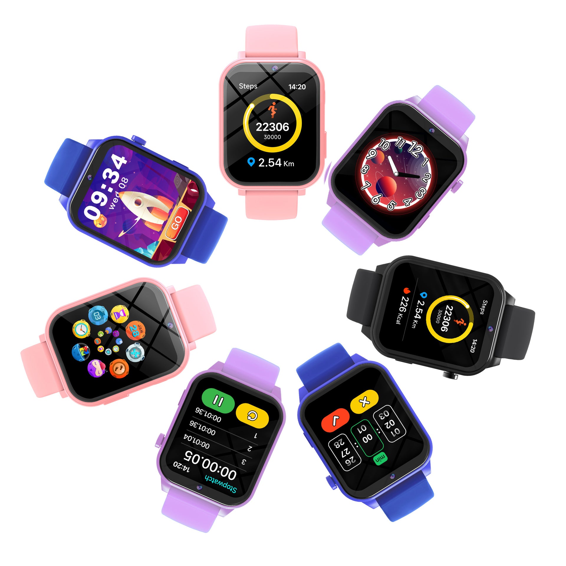 kids smart watch showing built in educational games interface