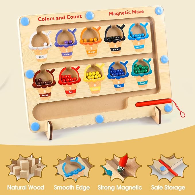Kids wooden magnetic learning puzzle board for early counting, color recognition and activity play