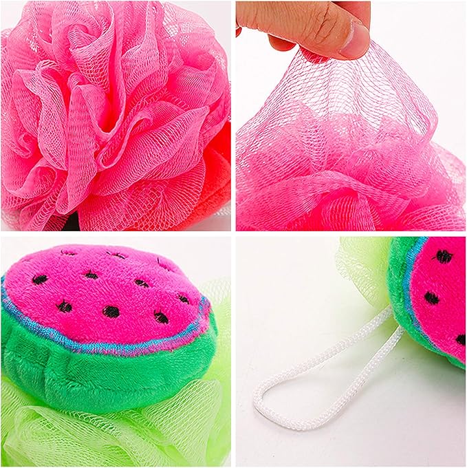 Kids shower loofah mesh sponges with hanging hooks