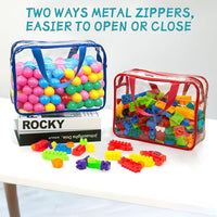 Kids toy storage bags holding toys and accessories in bedroom