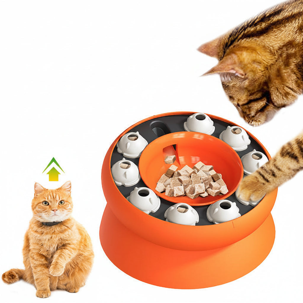 Kitten Puzzle Feeder Bowl with Elevated Feeding Design