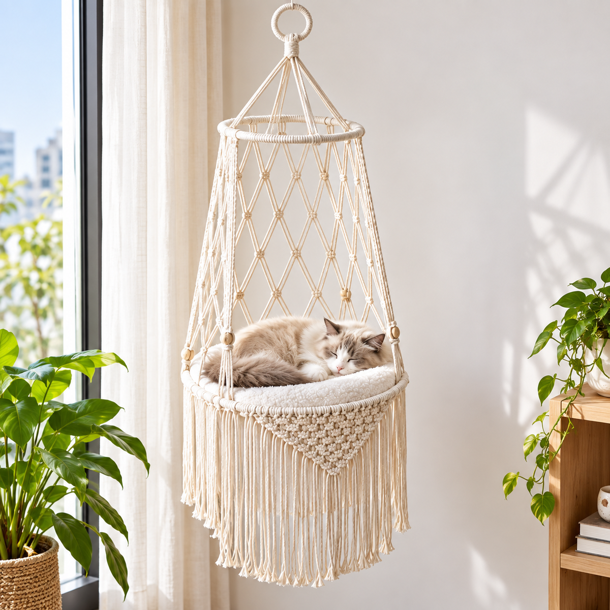 Kitten Window Hanging Bed with Compact Hammock Design