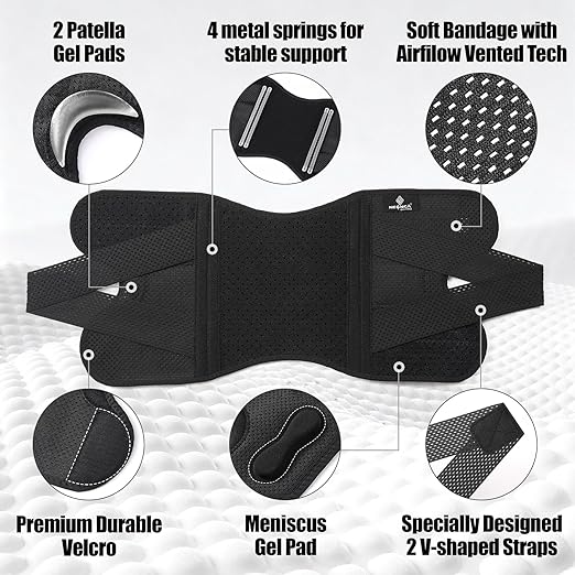 Side view of ergonomic knee brace with adjustable straps and ultra-soft bandage for ACL, meniscus, and arthritis support