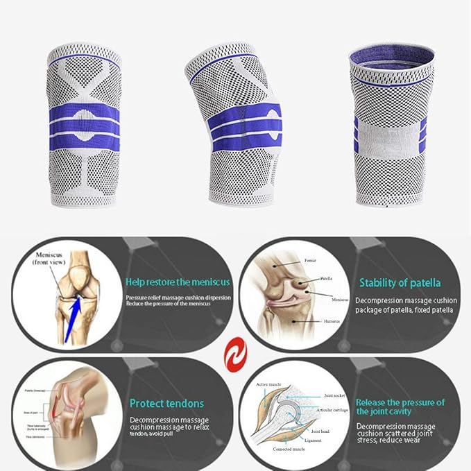 Close-up of silicone gel spring and adjustable straps on hinged knee brace for targeted compression and support