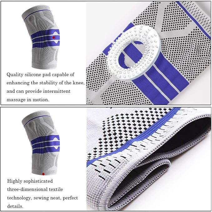 Knee brace with patella stabilizer worn during running and workouts for pain relief and joint support