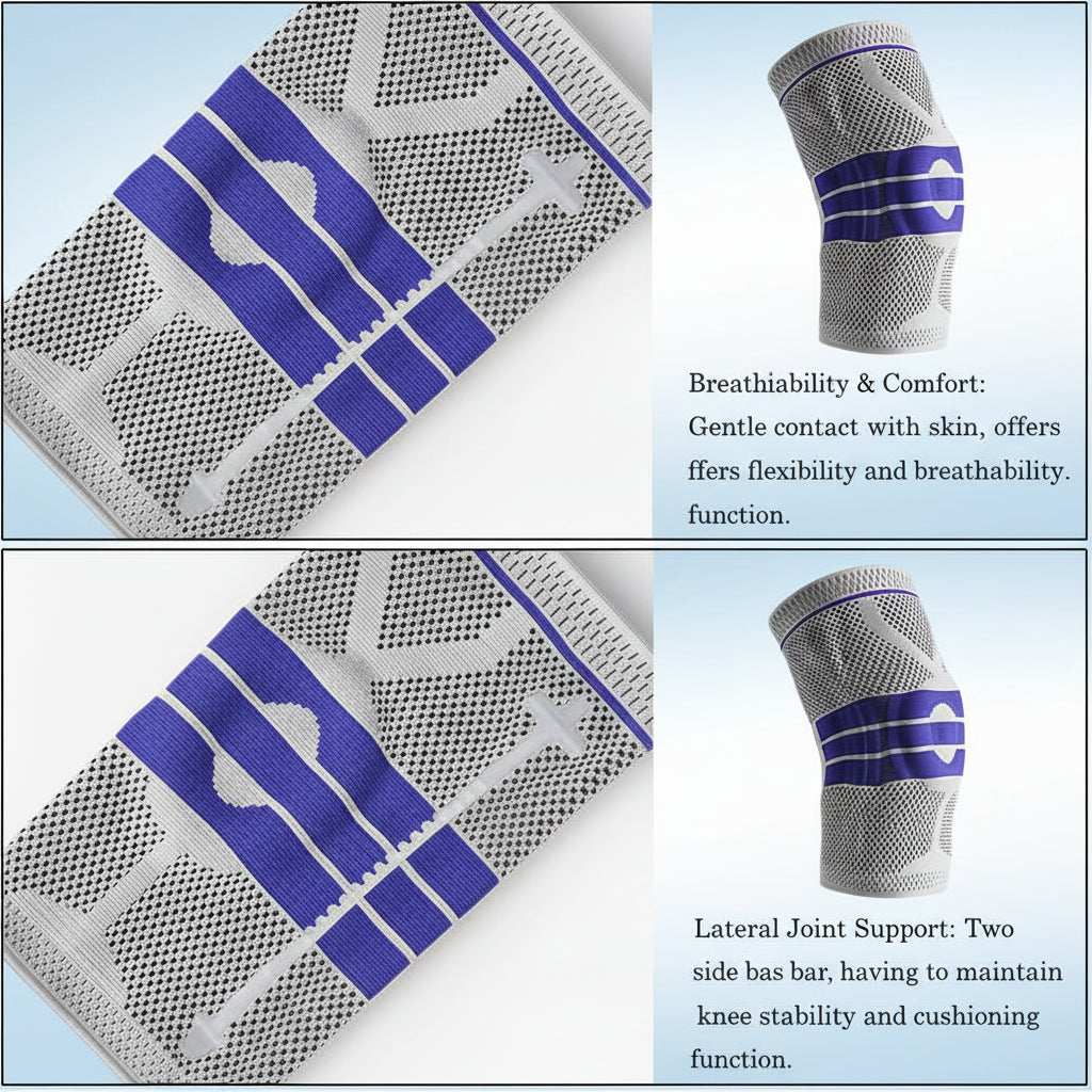 Back view of knee compression sleeve highlighting silicone gel spring and strap design