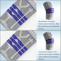 Back view of knee compression sleeve highlighting silicone gel spring and strap design