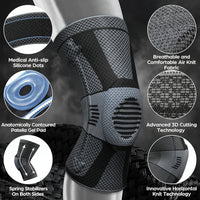 Side view showing adjustable straps and horizontal knit design on knee sleeve