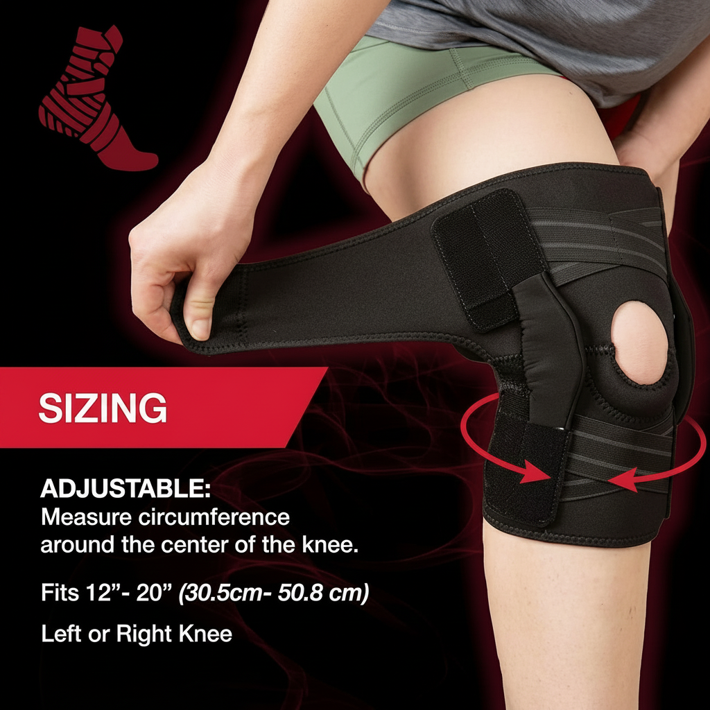Close-up of adjustable straps on hinged knee stabilizer for personalized fit