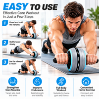 Exercise wheel positioned for kneeling rollouts on a flat, non-slip workout mat.