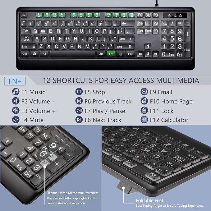 large print keyboard keys close up