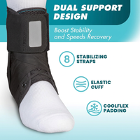 Side view of adjustable lace-up ankle brace showing ergonomic design and support straps