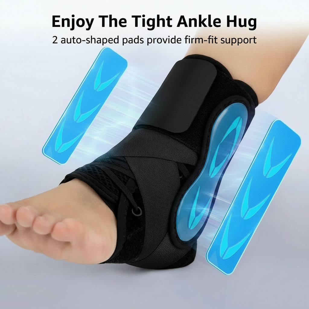  Lace-up ankle support with adjustable fit for walking and sports