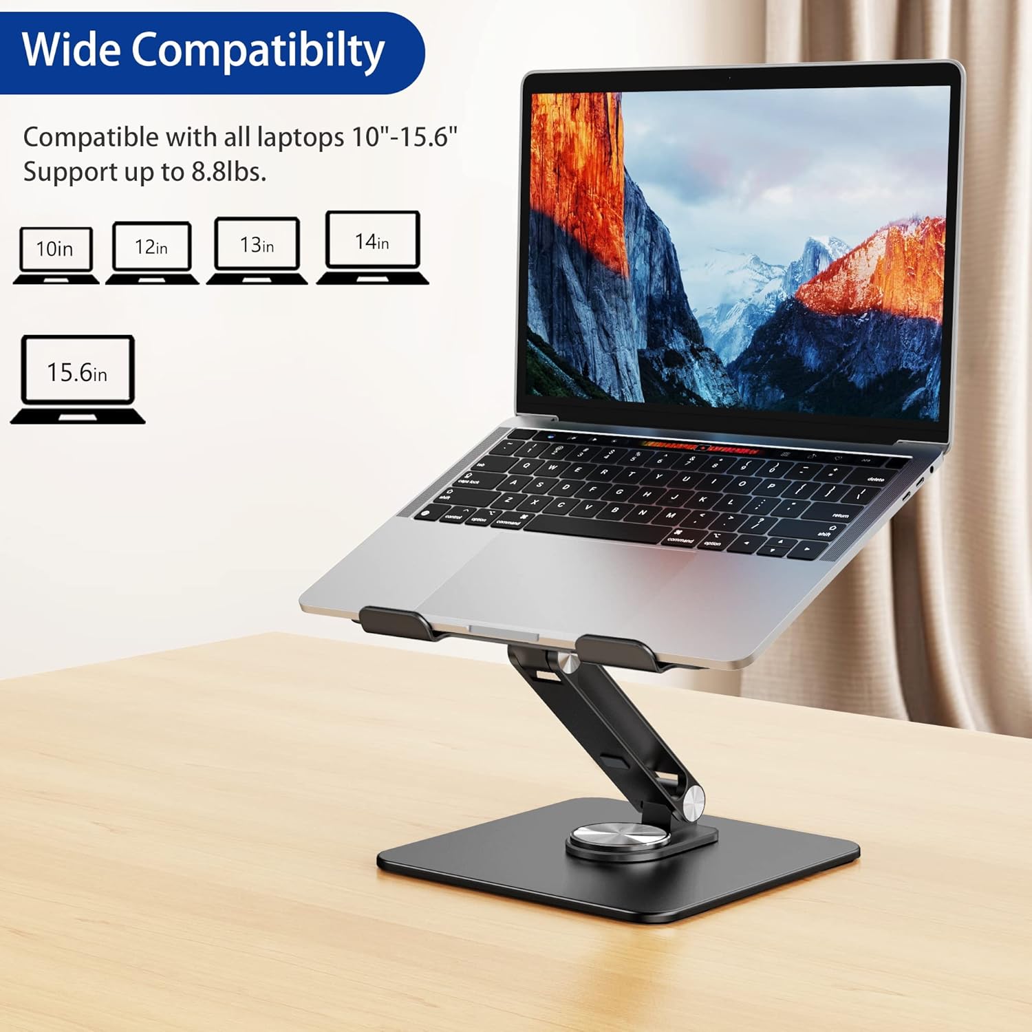 laptop stand with 360-degree rotation for flexible viewing angles