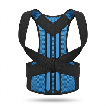 Front view of large back brace posture corrector for men and women with lumbar and shoulder support