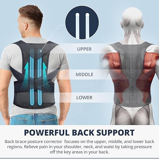 Side view of ergonomic posture corrector showing adjustable straps and full back support