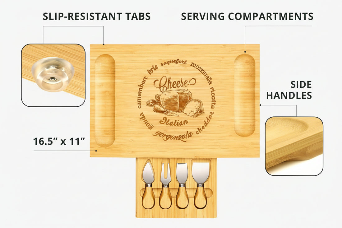 Large bamboo cheese platter for crackers fruit and snacks