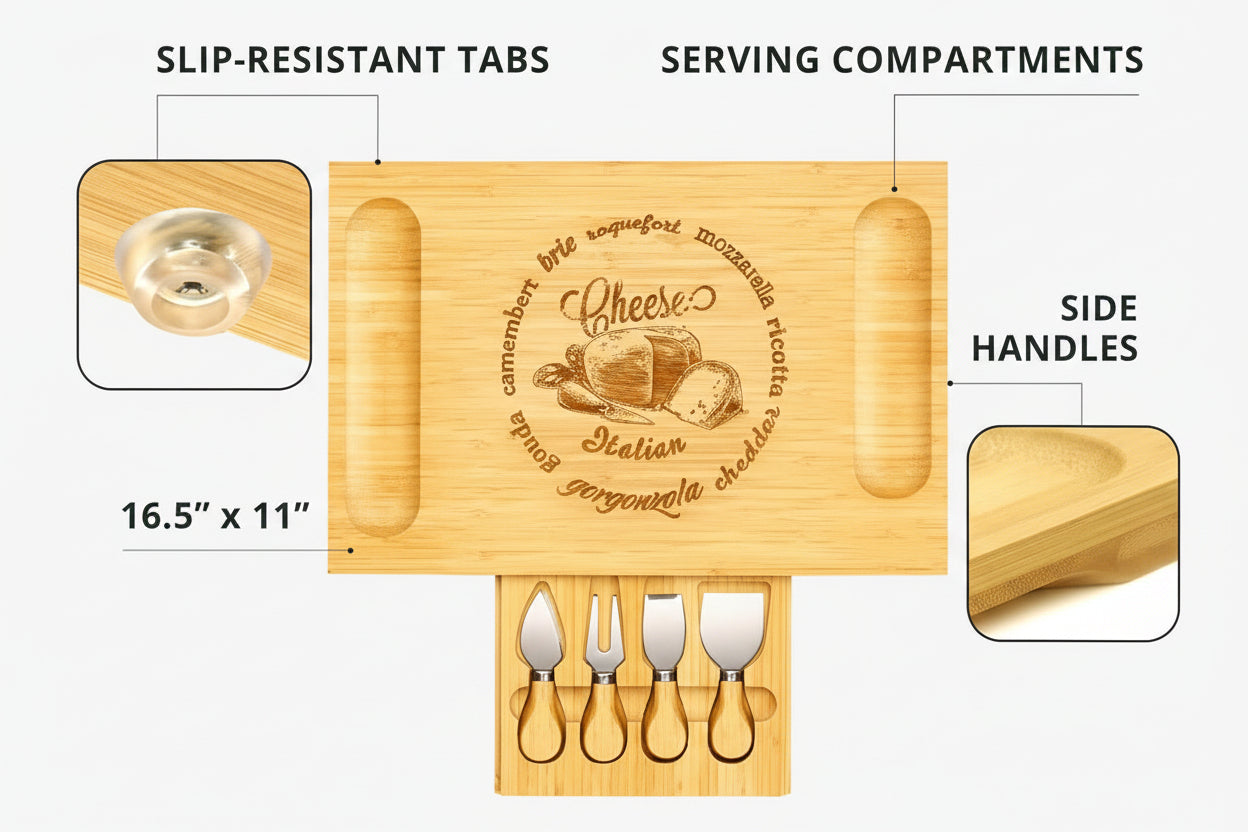 Large bamboo cheese platter for crackers fruit and snacks
