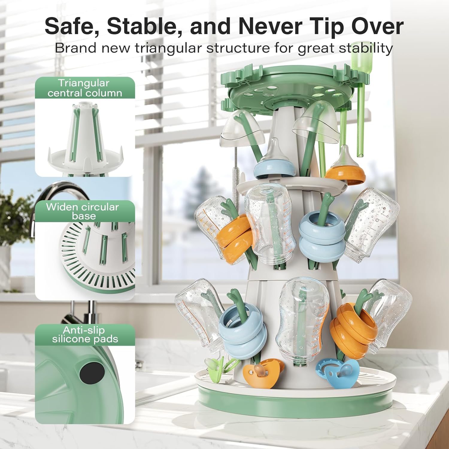 Large capacity bottle drying stand for baby feeding accessories