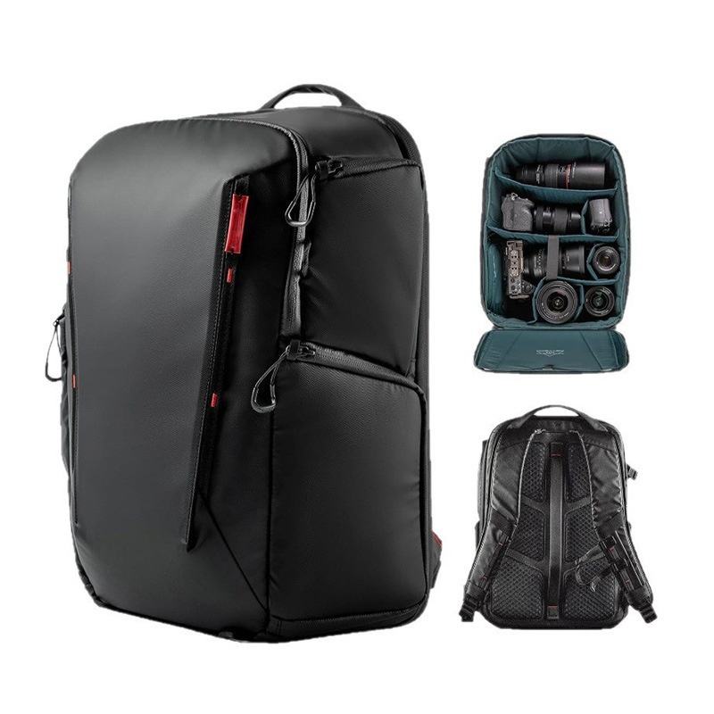 Large capacity camera backpack front view for mirrorless camera storage