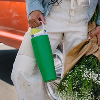 Large capacity green travel tumbler with insulated stainless steel body