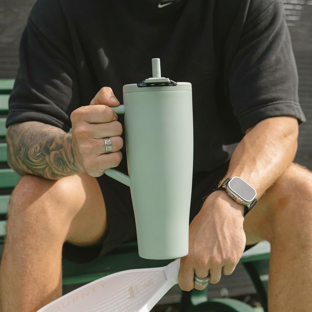 Large capacity gym tumbler with side handle and straw lid