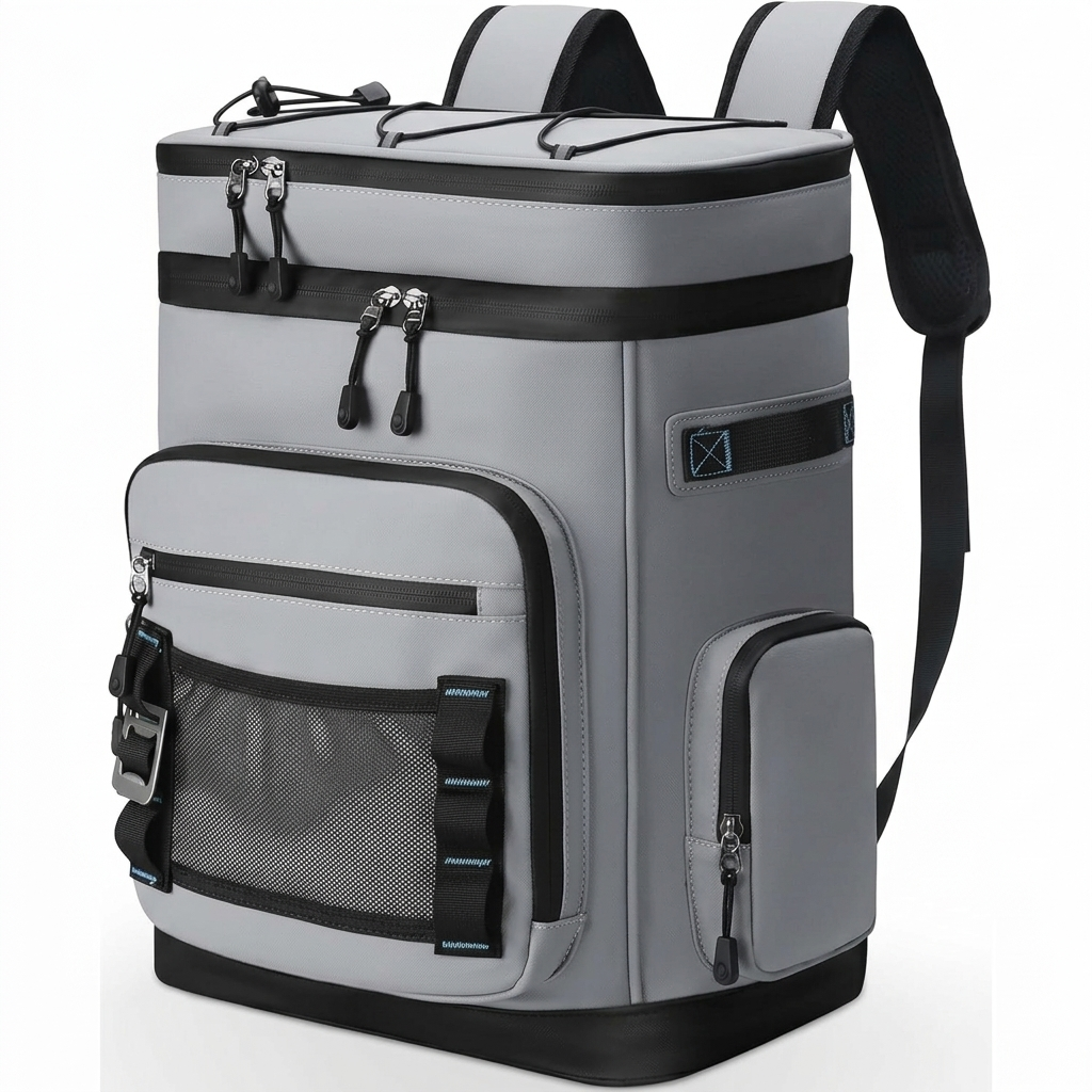 Large insulated cooler backpack front view for outdoor use