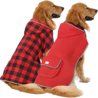 Large Dog Wearing a Hooded Rain Poncho in Camo Orange