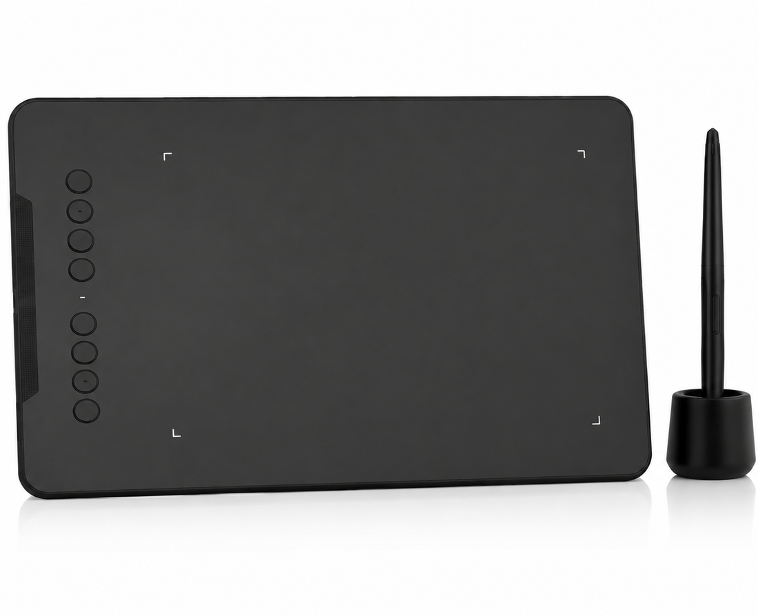 Large graphic drawing tablet with battery-free stylus pen