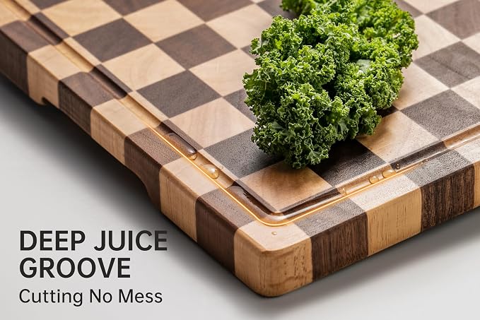 Large wooden chopping board measuring 17 by 12 inches