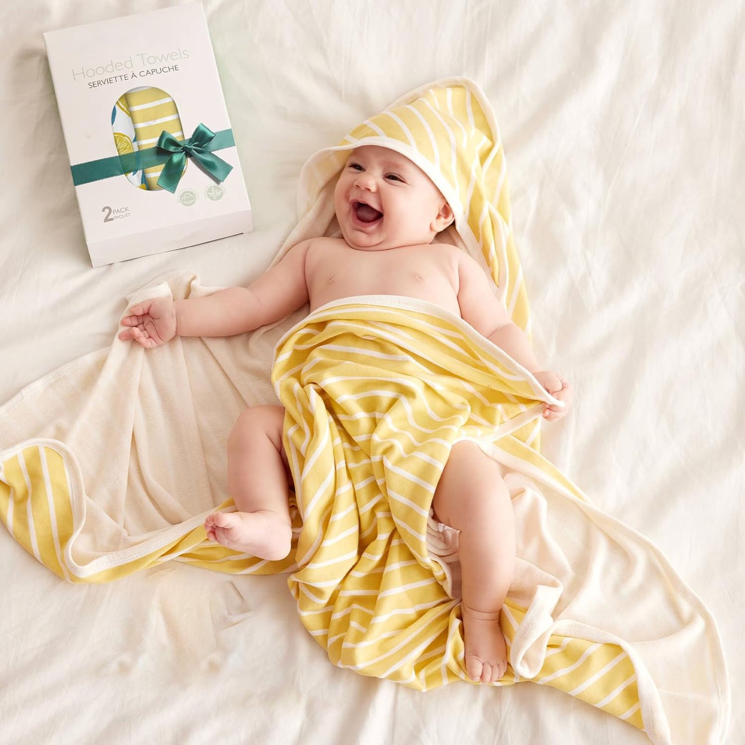 Large hooded baby bath towel providing full coverage