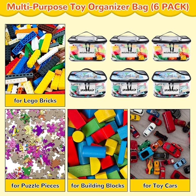 Large clear toy storage bag zipped closed and ready for storage