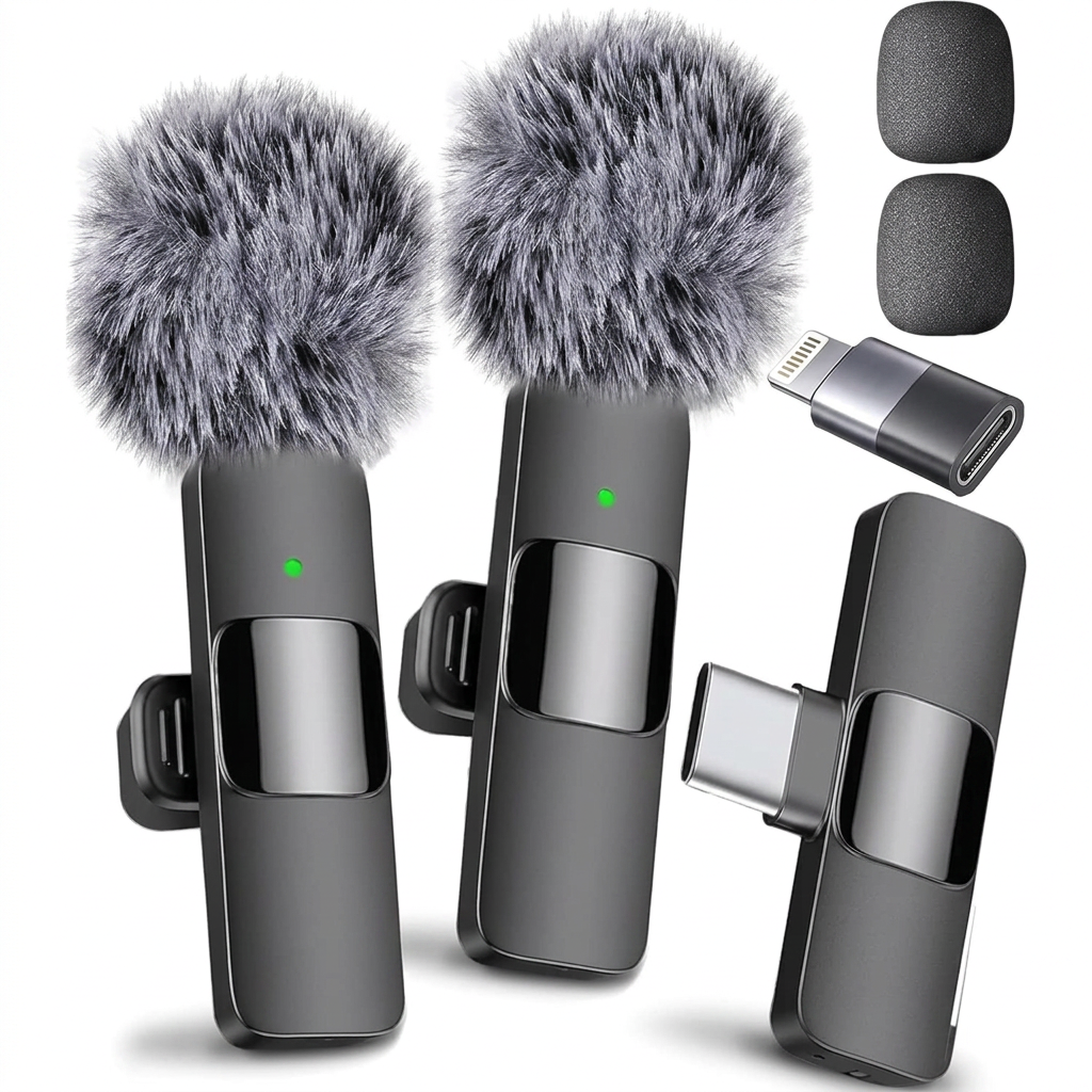 Front view of 2-pack Wireless Lavalier Microphones with USB-C Receiver